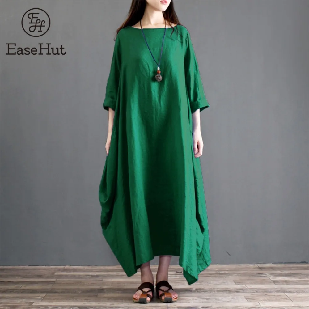 EaseHut 2019 Весна Лето Платья Плюс Размер Для женщин Свободные Хлопковые Карманы