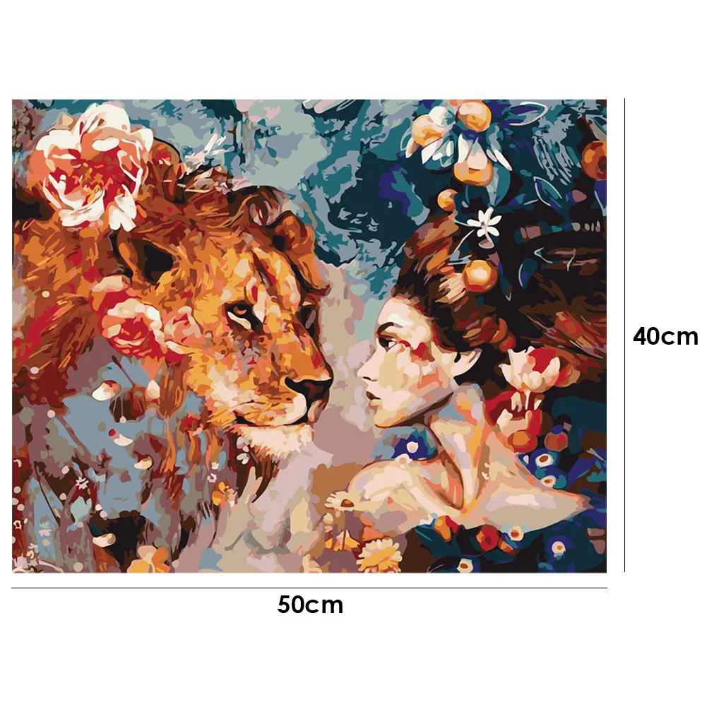 Масляная краска для девочек Лев в рамке сделай сам по номерам красочная взрослых