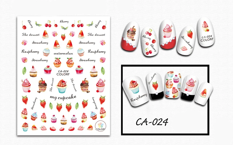 

3D Stickers for Nails Strawberry Fruit Cake Nails Art Decoration Manicure Sticker Decals Slider Nail Foil Tips Accessories