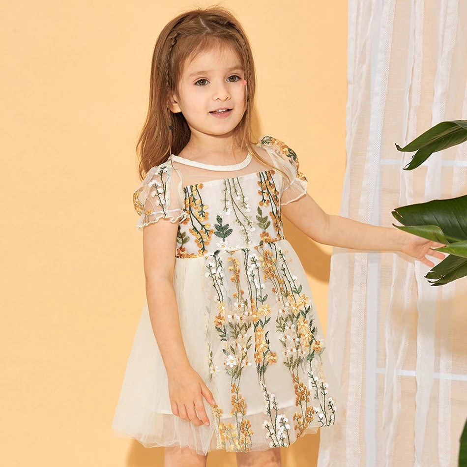 Кружевное платье принцессы с вышивкой для маленьких девочек Элегантные Детские