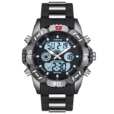 platic black Stryve 8011 Relojes брендовые водонепроницаемые военные спортивные часы мужские Цифровые кварцевые часы из нержавеющей стали с двойным дисплеем montre homme - Цвет: platic black