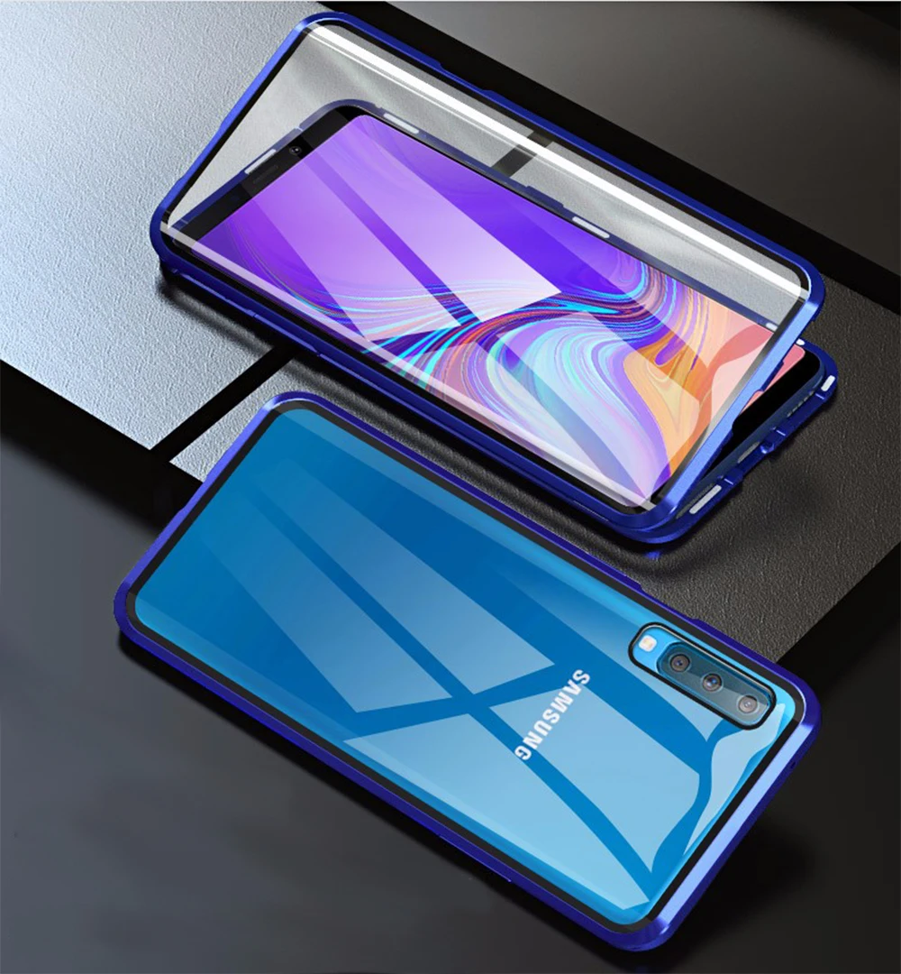 Магнитный чехол для samsung Galaxy A40 A70, чехол, противоударный бампер, двухсторонний, закаленное стекло, металлический чехол для samsung A 40 70, чехол