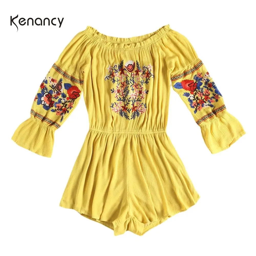 Kenancy/женские спортивные костюмы с вышивкой летние комбинезоны открытыми плечами