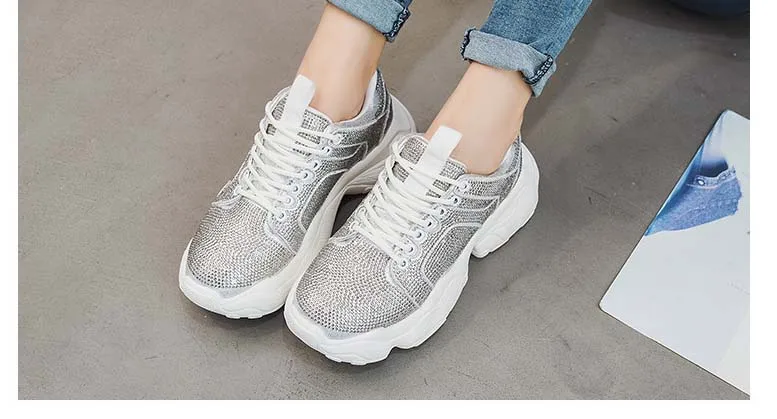Обувь со стразами; женские кроссовки на платформе; повседневная обувь; zapatos de mujer; женские кроссовки с кристаллами на толстой подошве; шикарные кроссовки для папы
