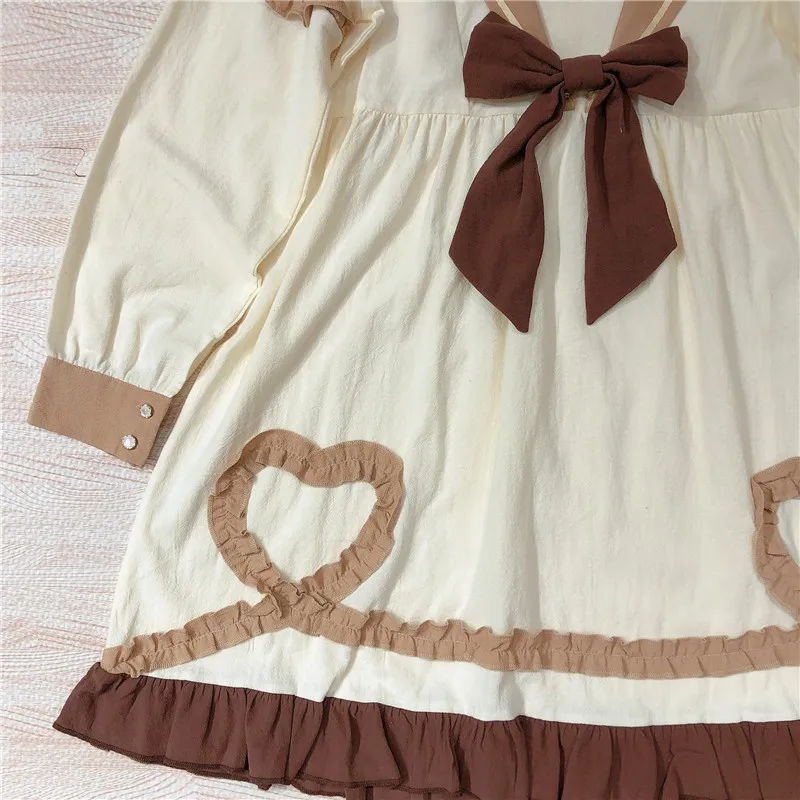 Осеннее платье с длинными рукавами в японском стиле Mori для девочек Платье бантом