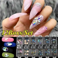 12 boxsset 3d ab glitter diamond gems nail glitter rhinestone manicure tips glass crystal nail art decor nail art decorations
