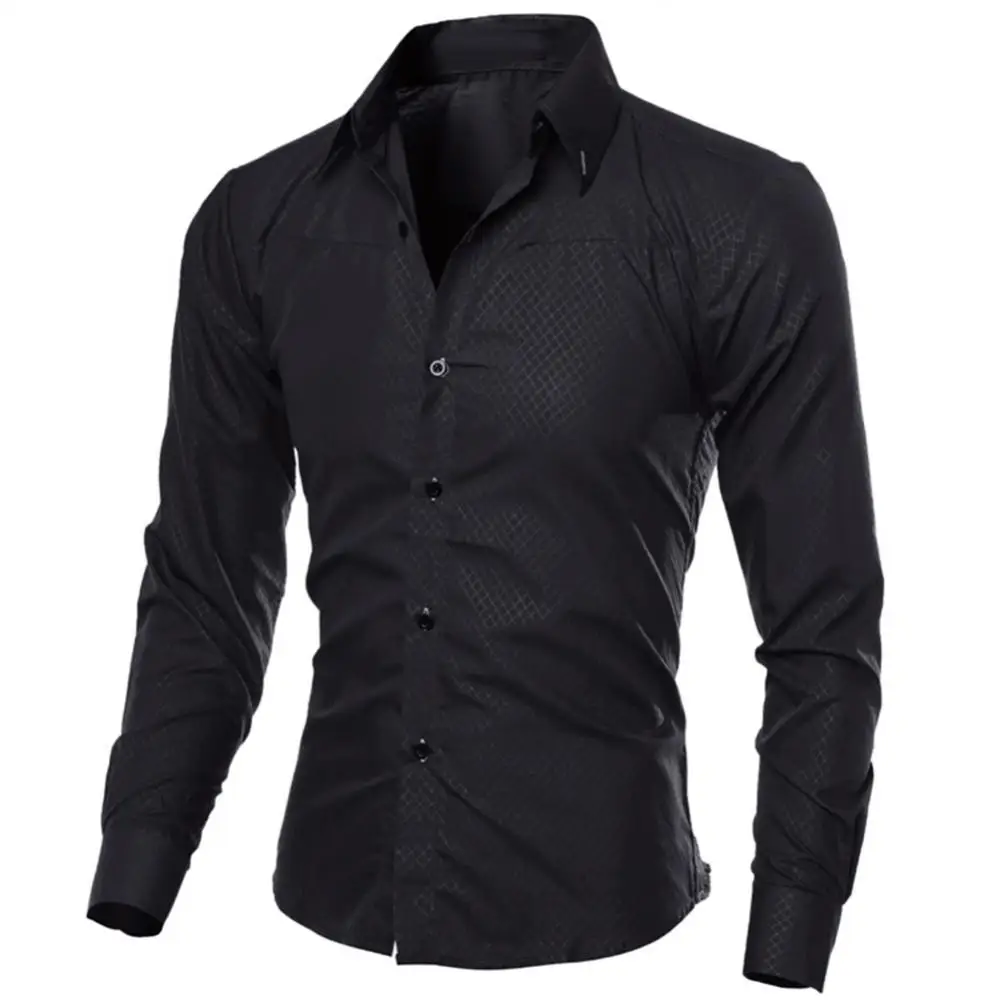 

Men Fashion Solid Color Turn Down Collar Long Sleeve Slim Blouse Shirt Top