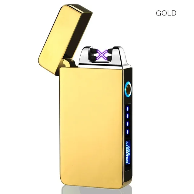 Gold Забавная электронная USB Зажигалка, ветрозащитная зажигалка, плазменная дуговая зажигалка, зарядная зажигалка, аксессуары для курения, гаджеты для мужчин - Цвет: Gold