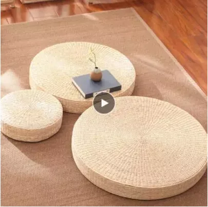 

Hot 40cm*40cm Natural Straw Round Pouf Tatami Cushion Weave Handmade Pillow Floor Japanese Style Cushion with Silk Wadding
