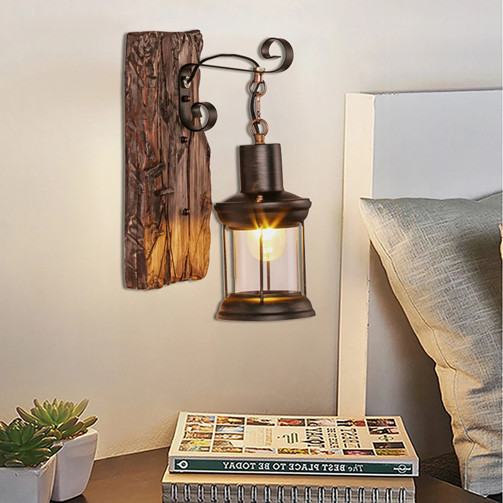 

Retro Wall Lights E27 Base Industrial Vintage Wooden Metal LED Wall Lamp Bedside Wall Lighting Fixture for Home Hotel Bar