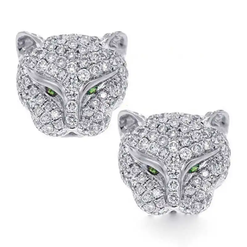 Модные леопардовые серьги гвоздики с кристаллами стразы в виде животных