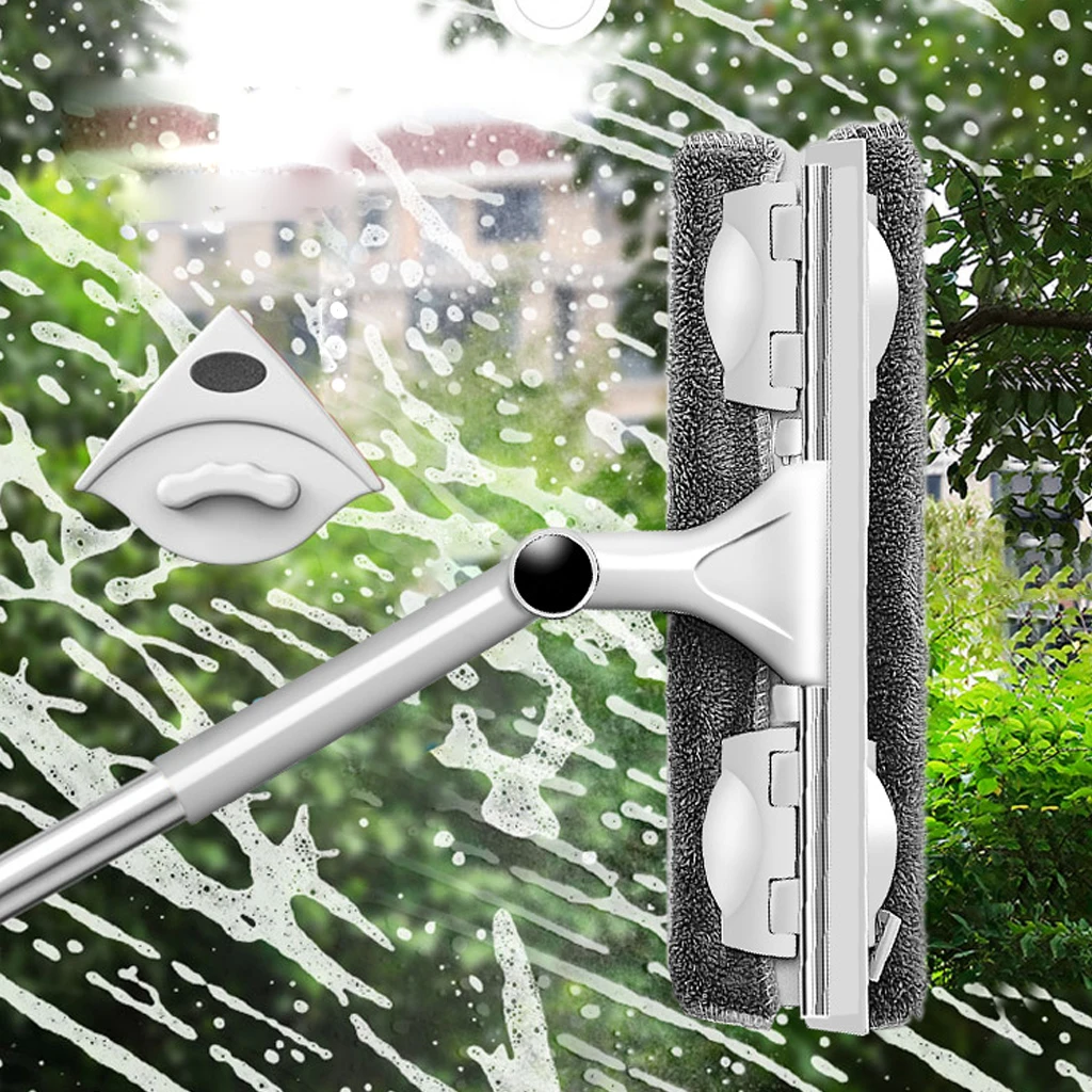 Скребок для мытья окон двухсторонний силиконовый скребок с длинной ручкой и