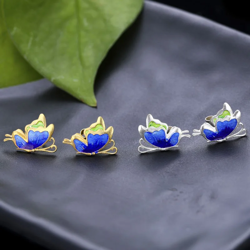 S925 стерлингового серебра Цвет Бабочка милые серьги гвоздики модные ювелирные