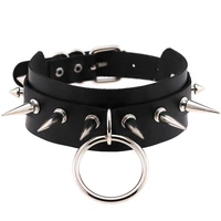16 color o round punk rock gothic women men leather spike rivet stud collar choker necklaces girl statement goth sexy jewelry