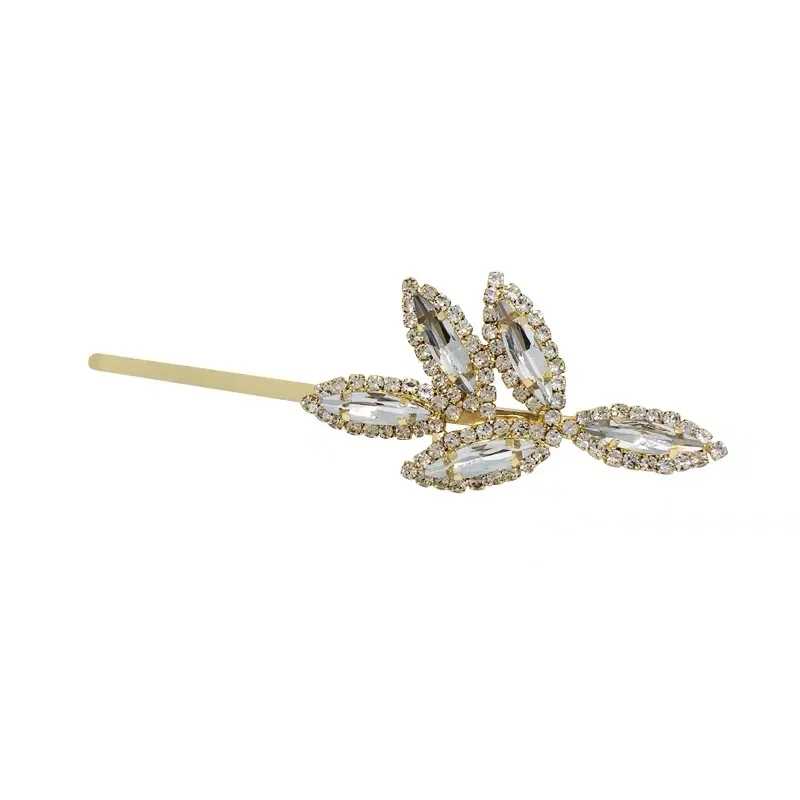 

Elegant Leaf Shaped Full Diamond Clip Female Light Diamond Gentle Girl Side Clip Bangs Hair Clip Fashion Adult Hair Accessories
