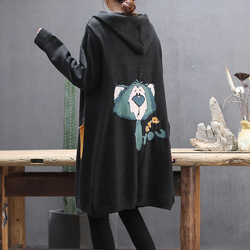 

Oversized Long Knitted Cartoon Floral Cardigan Sweater Women Pull Femme Sweater Loose Casual Kardigan Sueter Sweters Ladies 2021