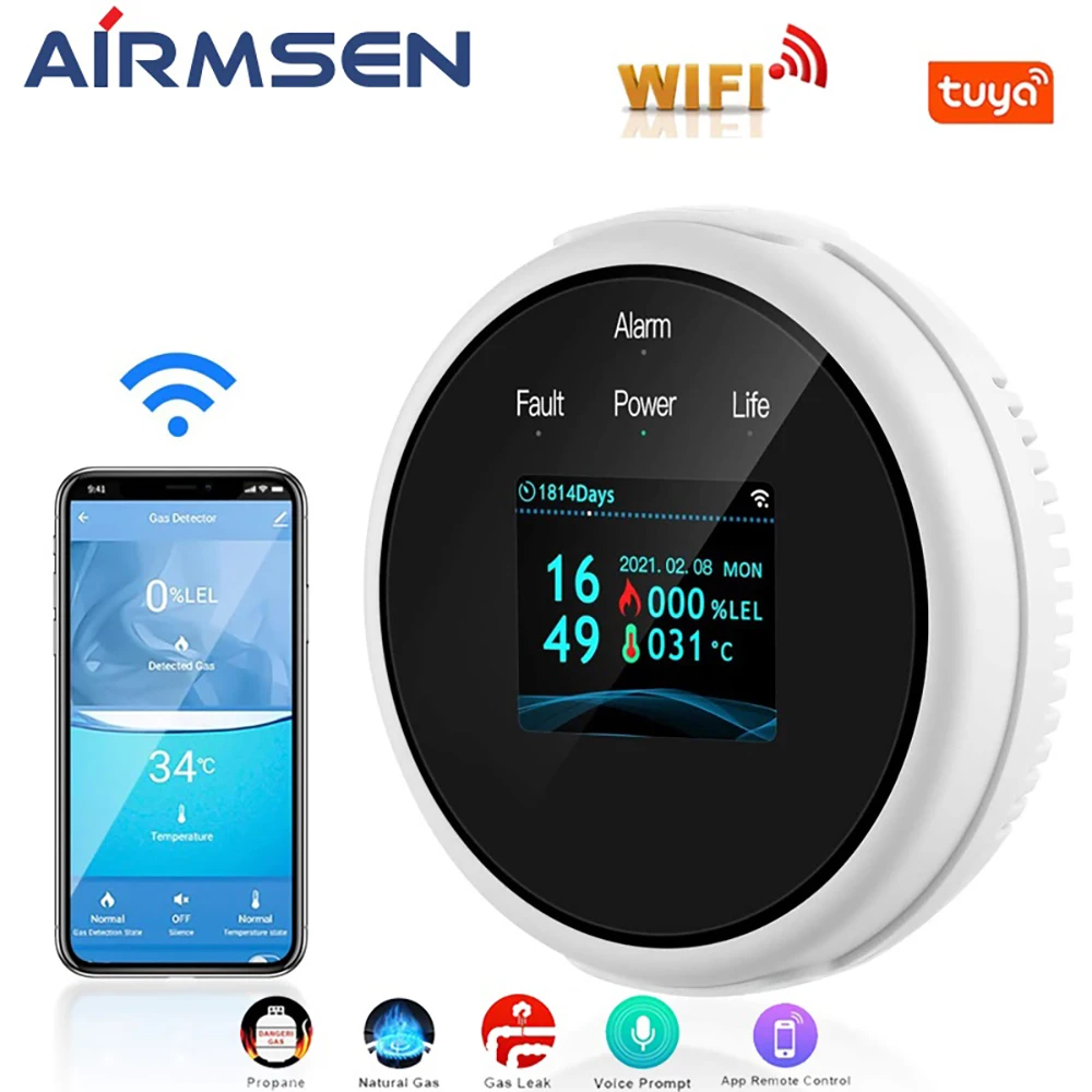 Датчик утечки газа Smart Life Tuya Wi-Fi датчик температуры с ЖК-дисплеем и сигнализацией