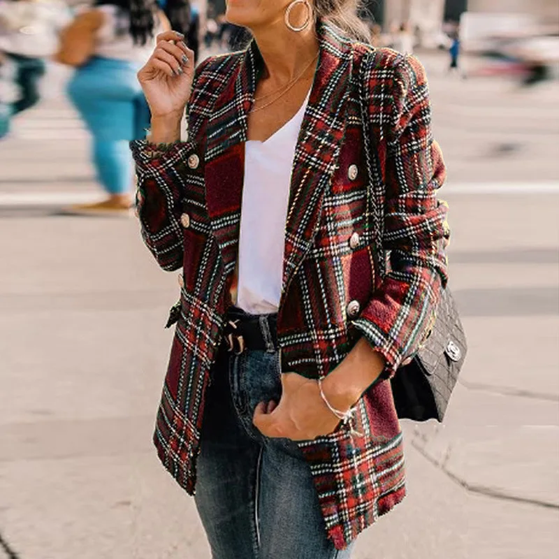 Женский блейзер винтажный зеленый красный с карманами|Женские пальто| |