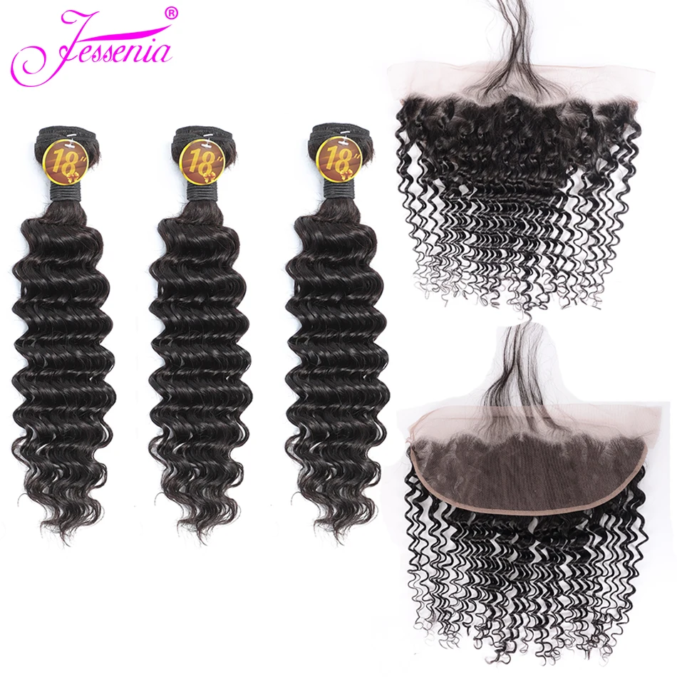 Малайзия глубокая волна Связки с фронтальной remy волос Фронтальная пучками