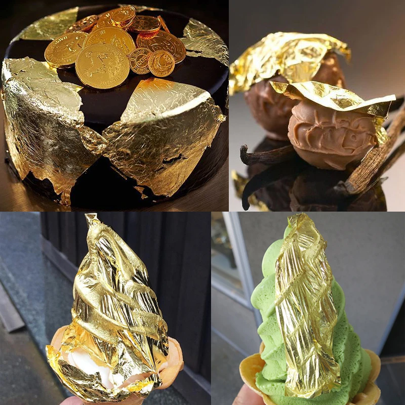 24K листочек из съедобного золота листы реальные Фольга 100 шт. 4 33x4 33 см для