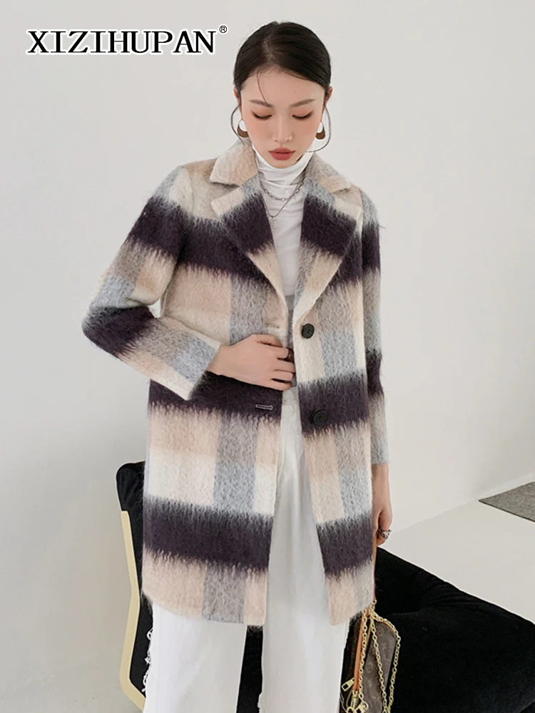 

XIZIHUPAN Temperament Colorblock Winter Coat For Women V Neck Long Sleeve Korean Fashion Loose Jackets Female 2021 Clothing New