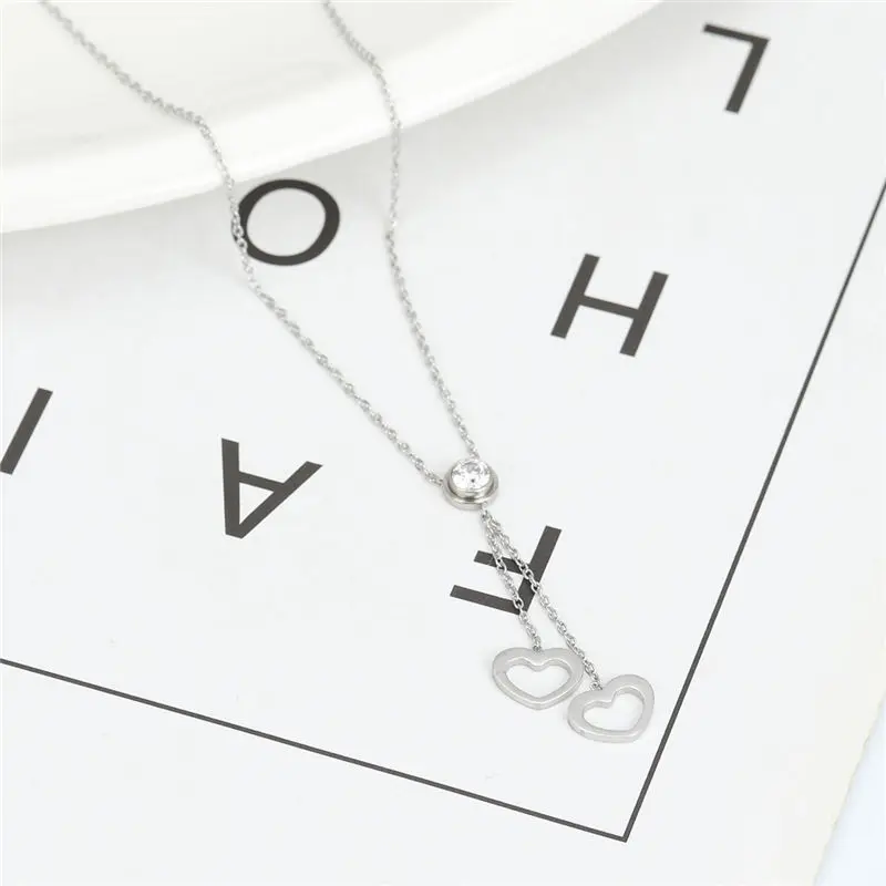 Модное ожерелье из нержавеющей стали женское прозрачного горного хрусталя с