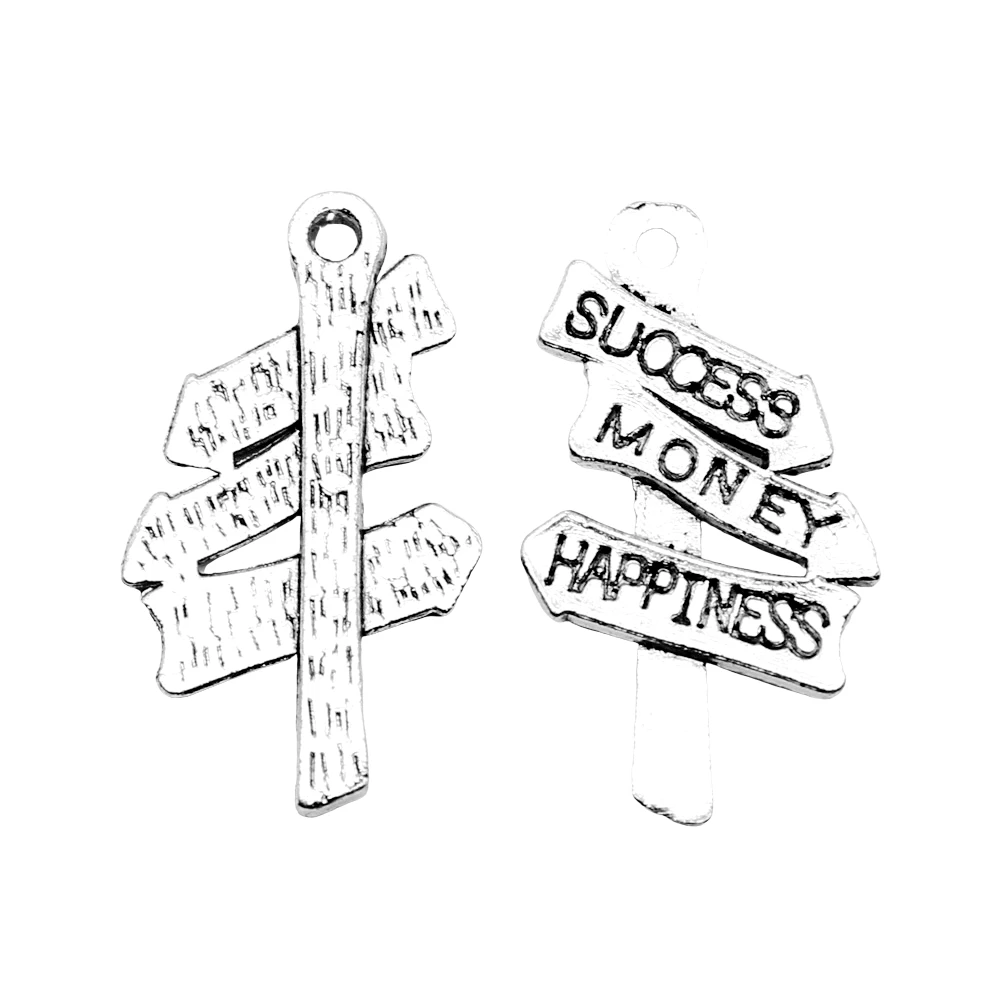 

10pcs Charms Life Signpost Success Money Happiness 25x16mm Antique Silver Color Pendants Making