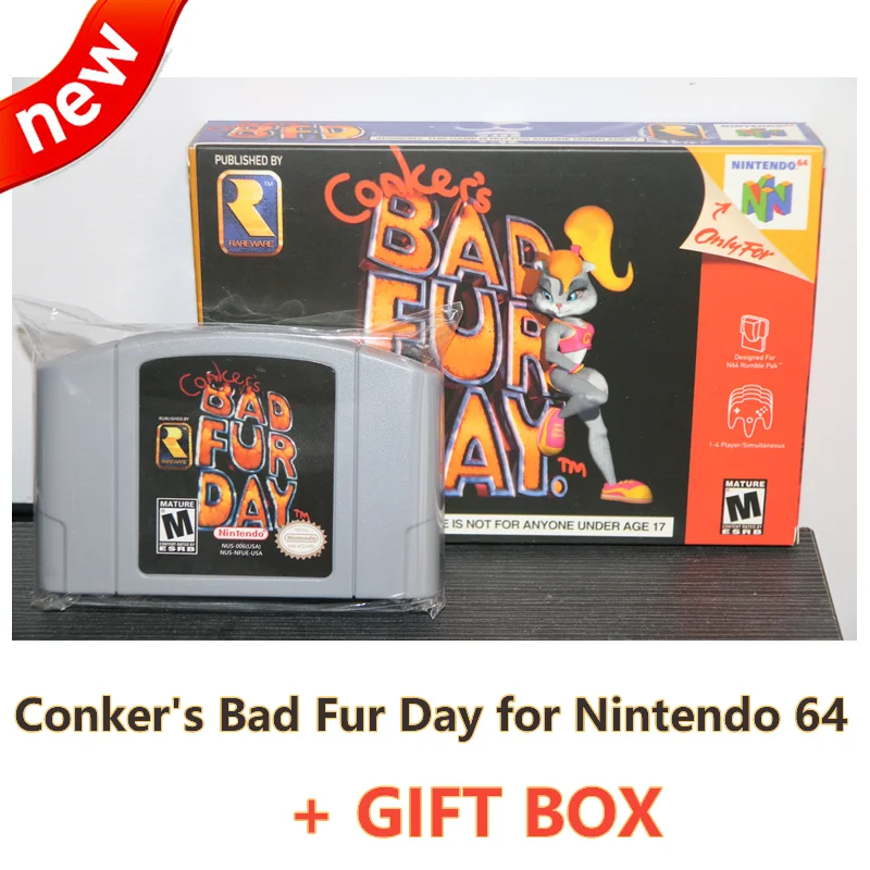 

64 Bits Video Game Cartridge Games Console Card Conker's Bad Fur Day English Language US Version For Nintendo With Box