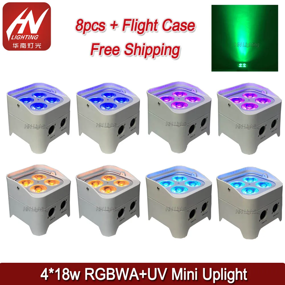 8 шт. uplighting 4x18 Вт 6 в 1 dmx беспроводный par led rgbwauv подсветка аккумулятора с зарядным