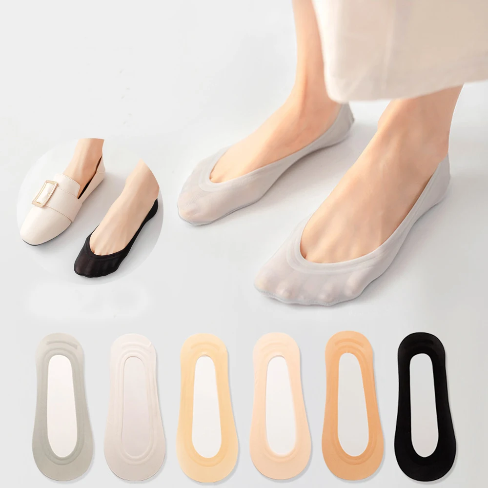 

New Fashion Ladies Socks Summer Thin Socks Slippers Silicone Antiskid Ice Silk Socks Seamless Invisible Women Boat Socks