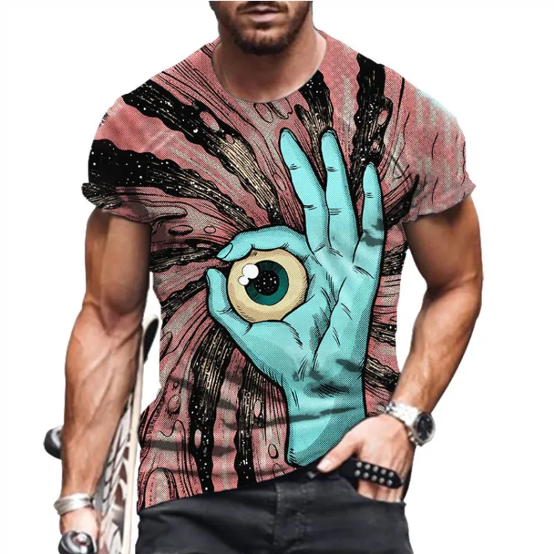 

Футболка мужская с забавным принтом глаз, топ с коротким рукавом, оверсайз, модная повседневная одежда с круглым вырезом, лето