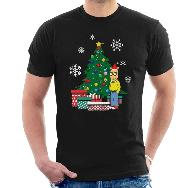 

New Printed Funny Men Arthur Around The Christmas Tree Men's T-Shirt Women tshirt