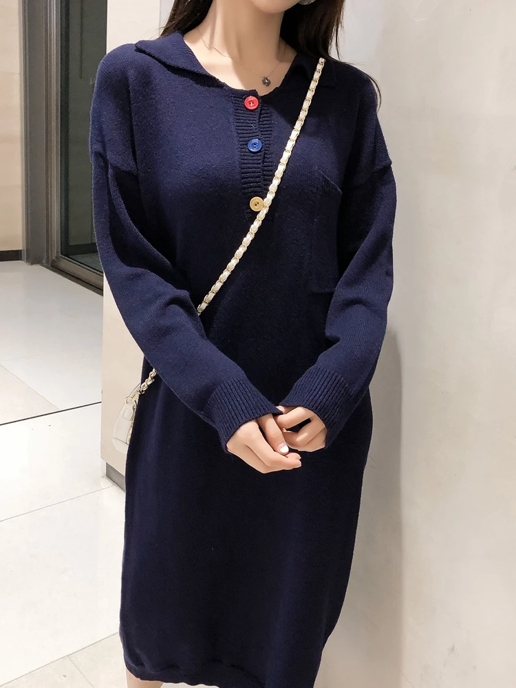 

Женское теплое платье-свитер WAVSIYIER, свободное вязаное плотное платье-джемпер в Корейском стиле на осень и зиму, 2020