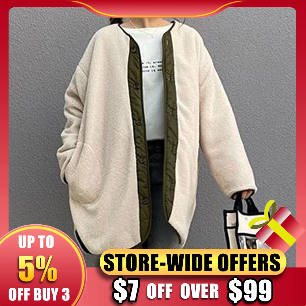 

Winter Women's Jacket Plus Down Large Size Loose Medium-Length Coat Solid Color Can Be Worn Backwards Casual Women's Tops