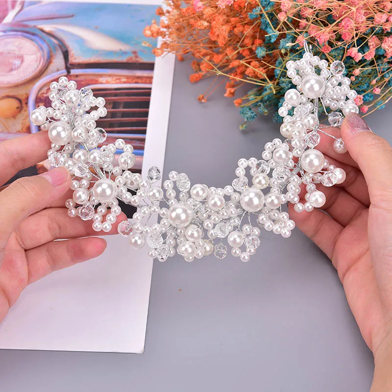 NEW Crystal Pearl Bridal Tiaras Crowns Handmade Headbands Hairband Headpiece Head Jewelry Women Wedding Hair Accessories