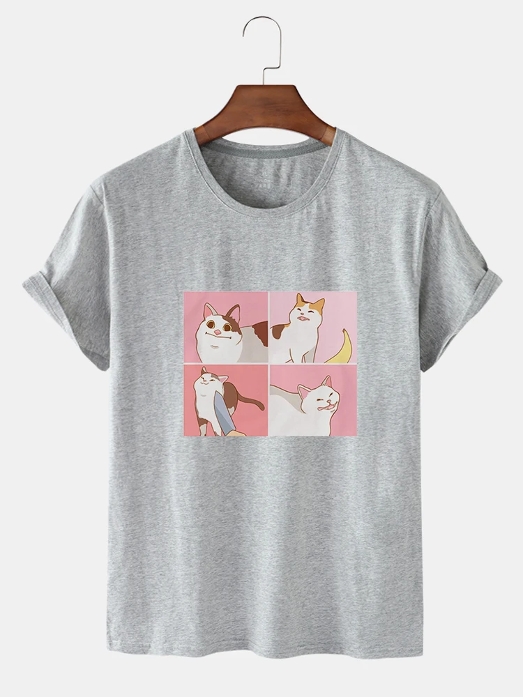 

Summer New Style T-shirt Creative Personality Anti-Pilling Personality Cartoon Cat Pattern Printing Casual Short Sleeve T-shirt