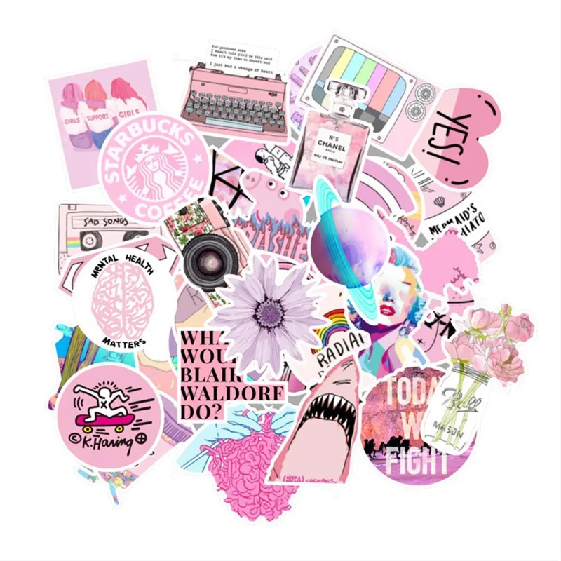 53 шт./упак. Розовый Модный стиль граффити наклейки для мото автомобиля и чемодана