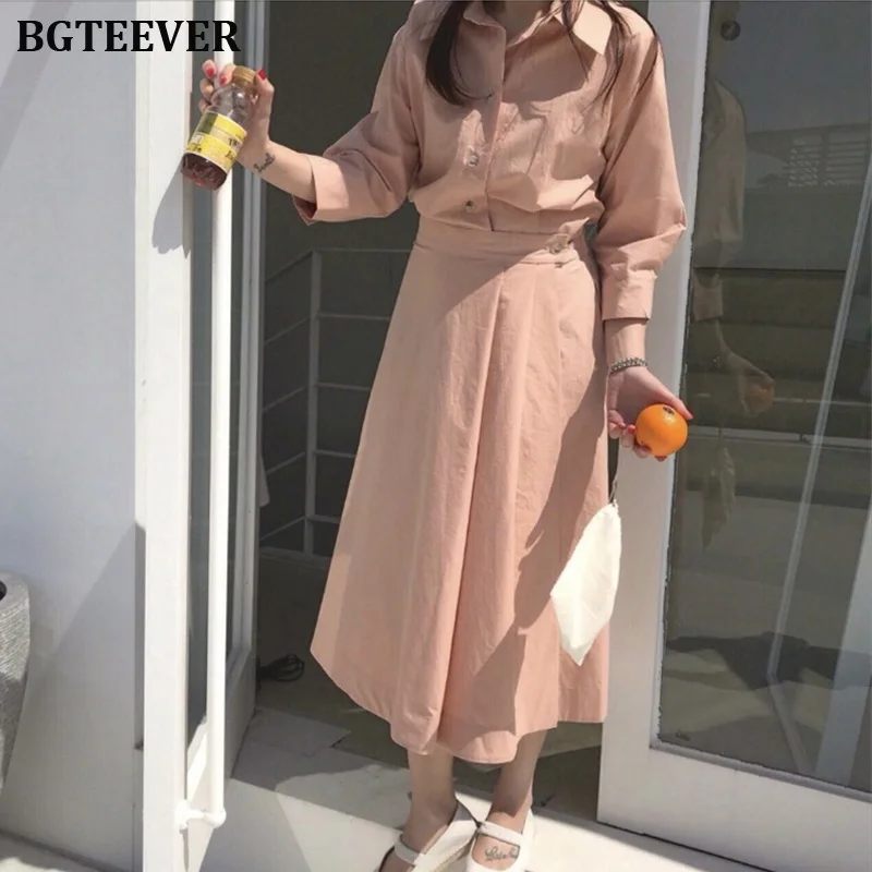 Женское платье-рубашка с отложным воротником BGTEEVER облегающее платье средней