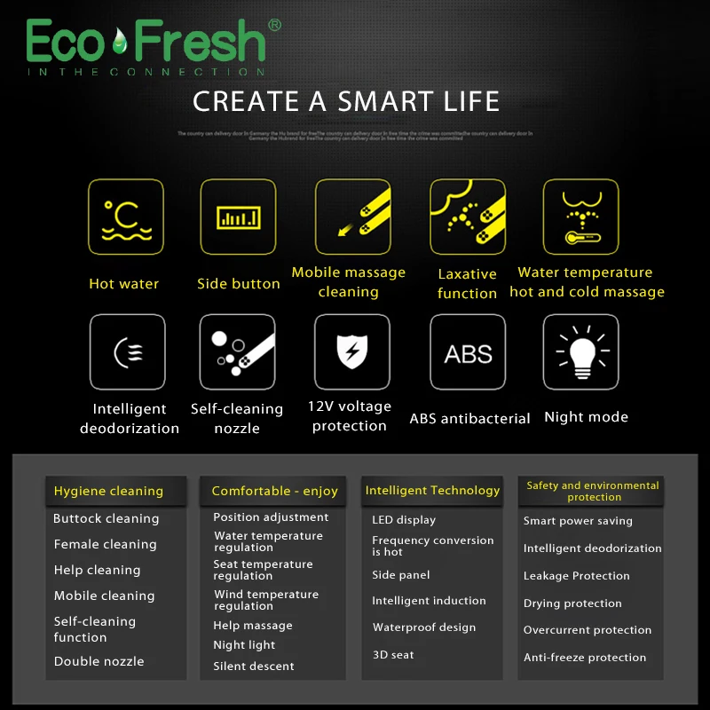 Ecoofresh умное сиденье для унитаза биде электрическое светодиодный светильник