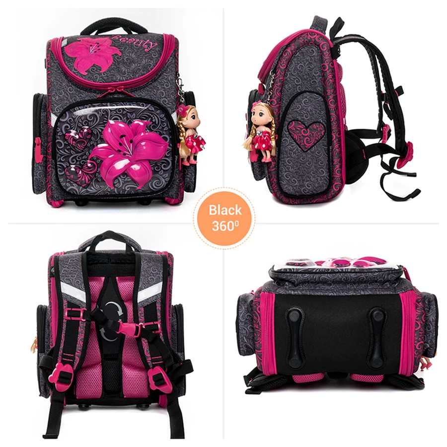 3160 Grade 1-3 3D Cartoon School Bags For Gilrs Floral Pattern Orthopedic Backpack Children School Bag Student Mochila