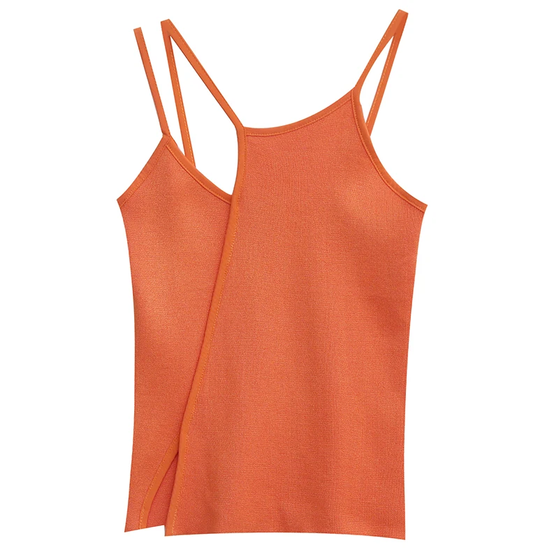 Женская хлопковая майка однотонная Асимметричная без рукавов модель T02425 в