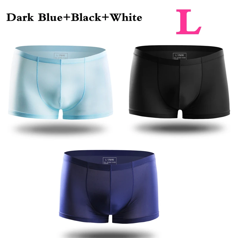 Black Blue D Blue L 3 шт., Xiaomi mijia, летние, ультра-тонкие, мужские трусы, шелк льда, бесшовные, мужские боксеры, одноцветные, полупрозрачные, дышащие трусы - Color: Black Blue D Blue L