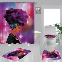 african woman polyester fabric shower curtain non slip bath mat toilet lid cover rugs home bathroom decor set