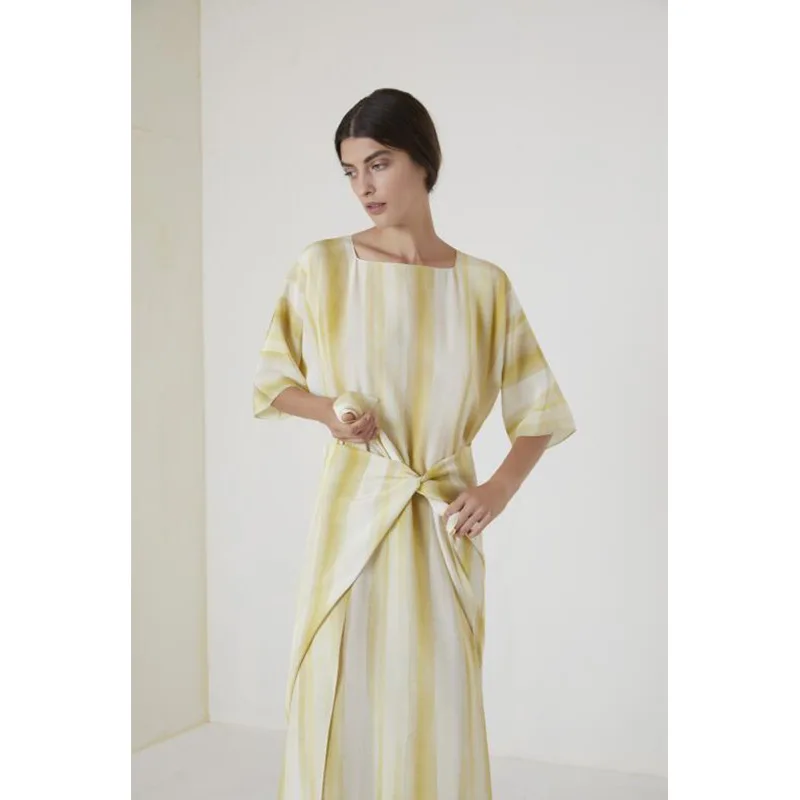 Женское платье желтое шелковое с градиентом элегантная Яркая юбка средней длины