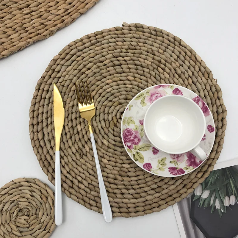 

Pucao Woven Pad Dining Table Mat Round Heat-Insulation Pot Pad Anti-Scald Coasters Non-Slip Table Placemats