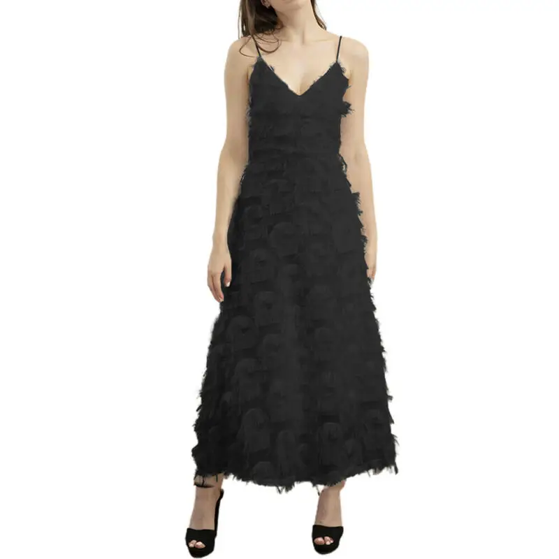 

Womens Backless Lace Feather Maxi Dress Ladies Evening Party Prom Dresses Gown