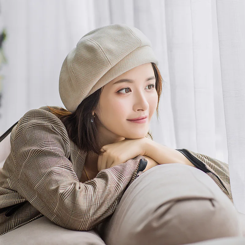 Зимний женский берет хлопковые шапки женская элегантная клетчатая винтажная