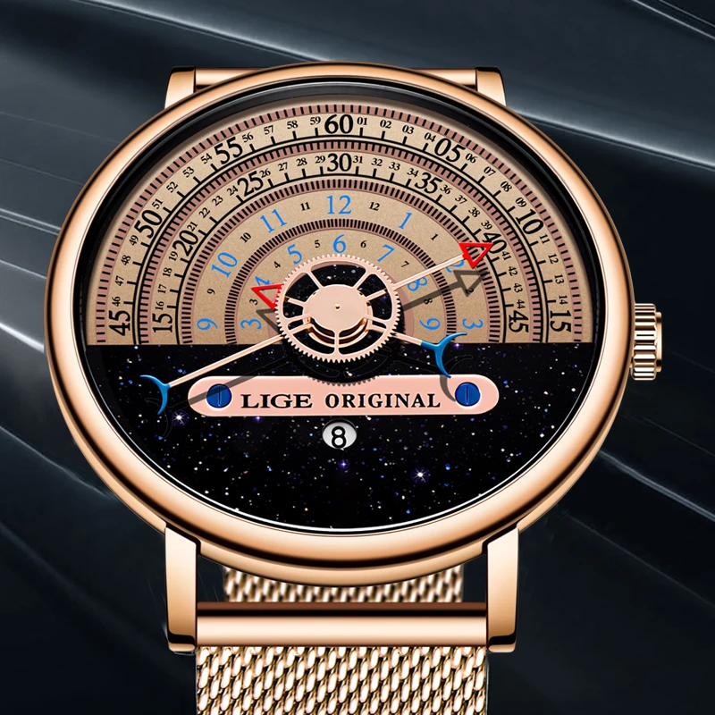 Часы наручные LIGE Мужские кварцевые модные спортивные брендовые Роскошные