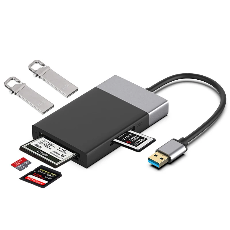 

6in1 USB 3.0 HUB Card Reader USB3.0 To CF XQD SD TF Memory Card Reader Writer OTG U Flash Disk Adapter for Windows Mac Laptop PC