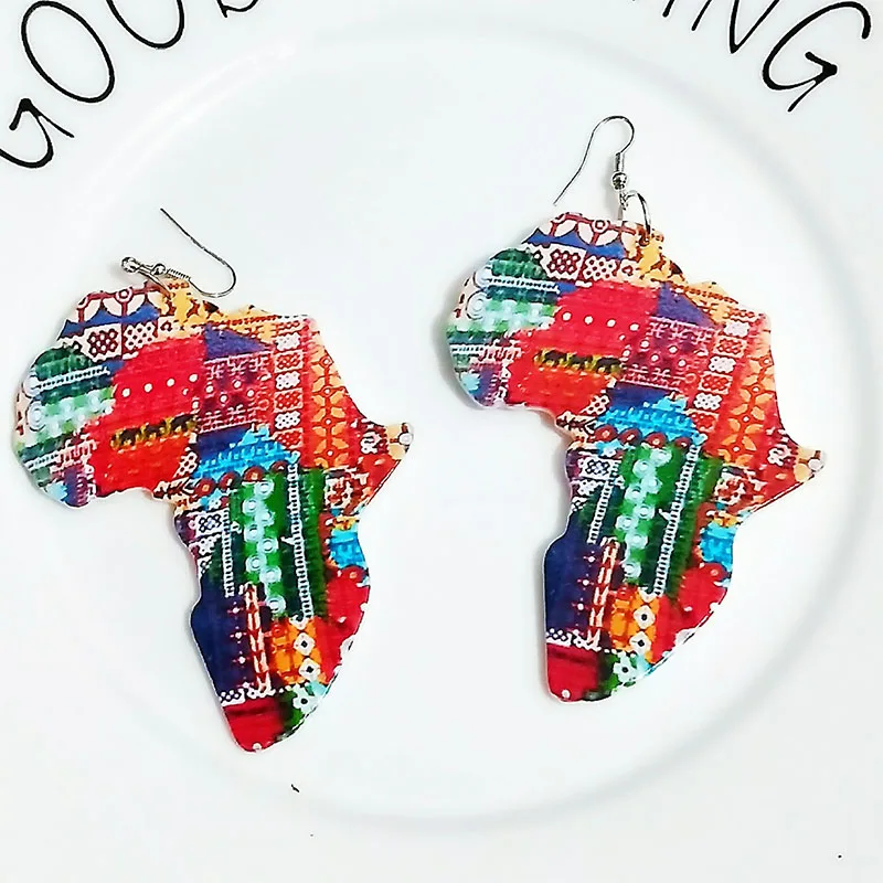 

2021 Europe and the United States Exaggerated African Flower Head Pattern Geometric Shape Wooden Earrings Personalized Fashion W